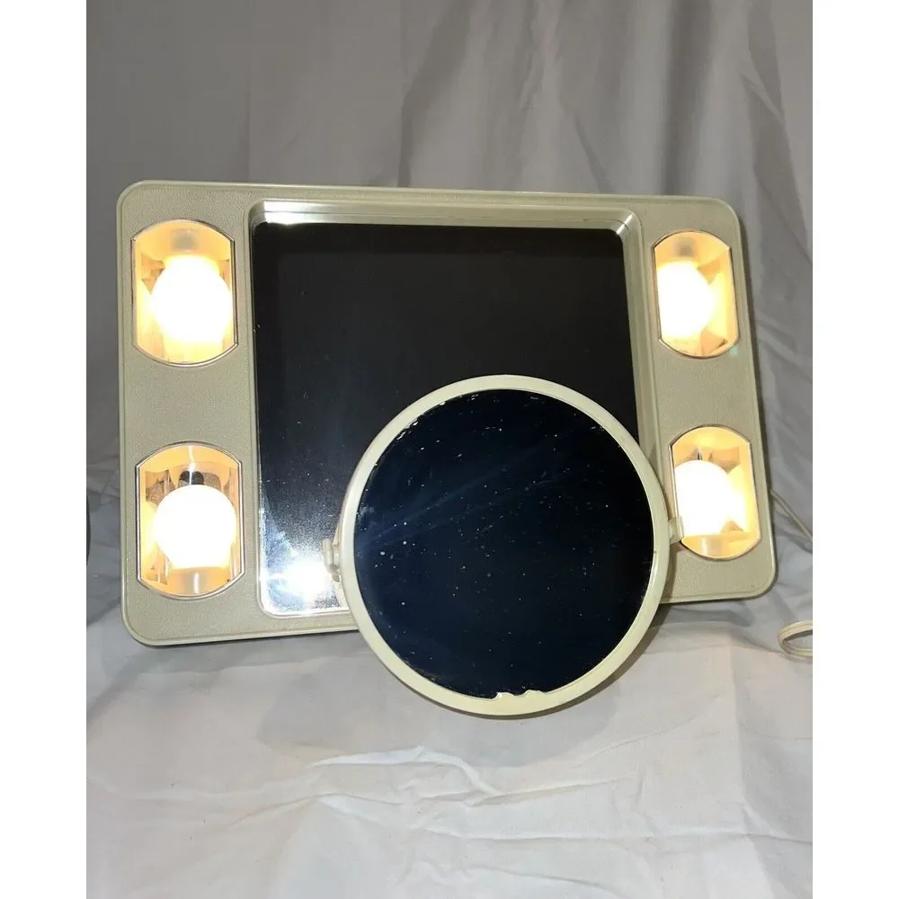 Femme-Lite Traveler Vintage Light Up Electric‎ Make Up Beauty Mirror W/Case Rare